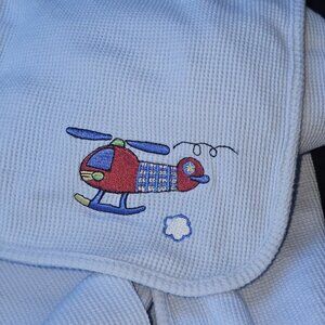 VTG Circo Blue Baby Blanket Helicopter Thermal Embroidered‎ Boy Y2K 2000s Waffle